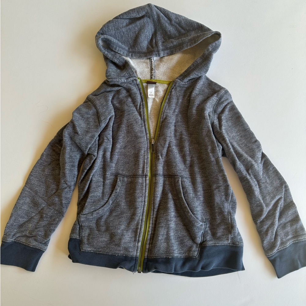 Tea Collection Chambray denim terry knit hooded zipped jacket size 7